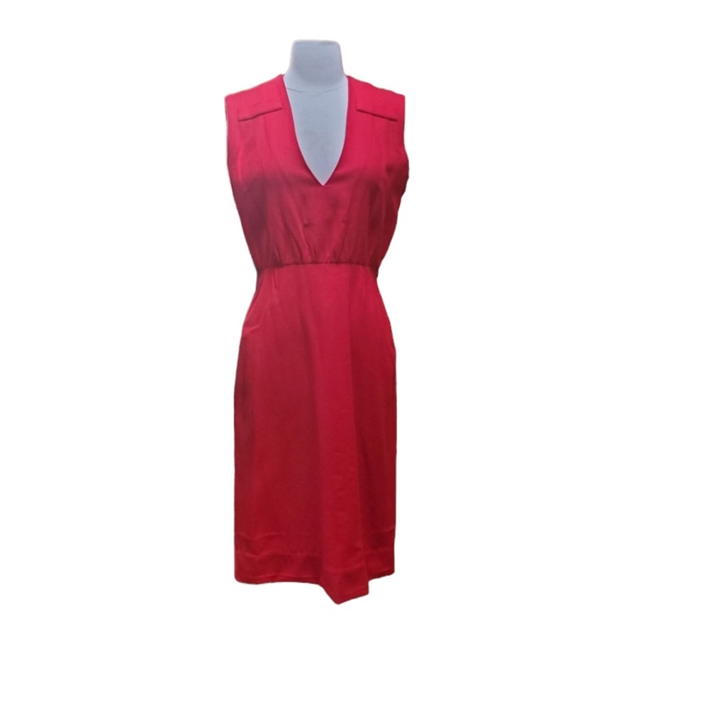 Vintage Unlabeled Red, V Neck Wiggle Dress‎